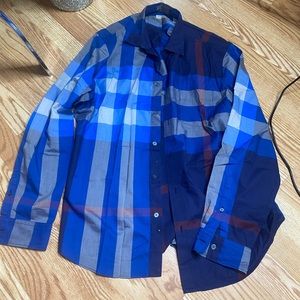 Burberry Long Sleeve Button Up Shirt multi color Blue Size XL.Retail Price $345